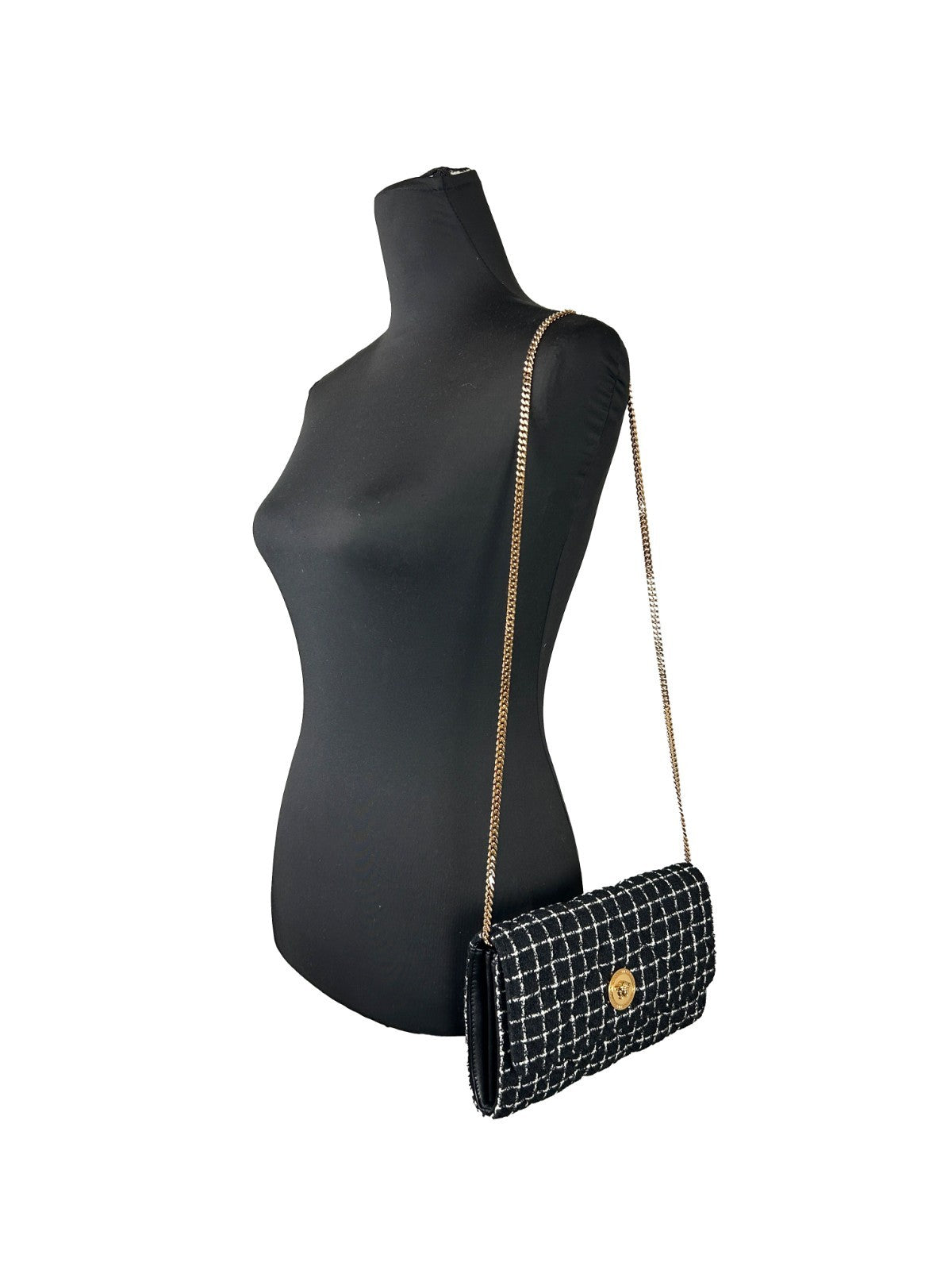 Black Versace Leather Trim Wallet On A Chain Crossbody Bag