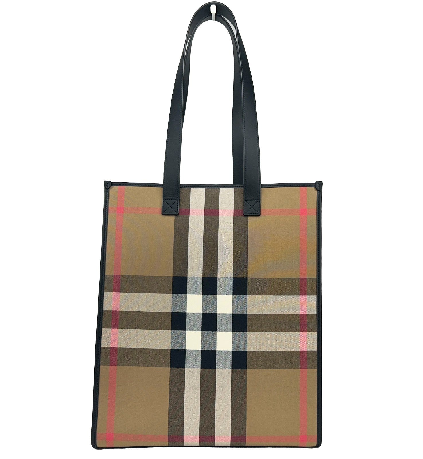 Burberry Leather Medium Book Tote Bag with Vintage Check