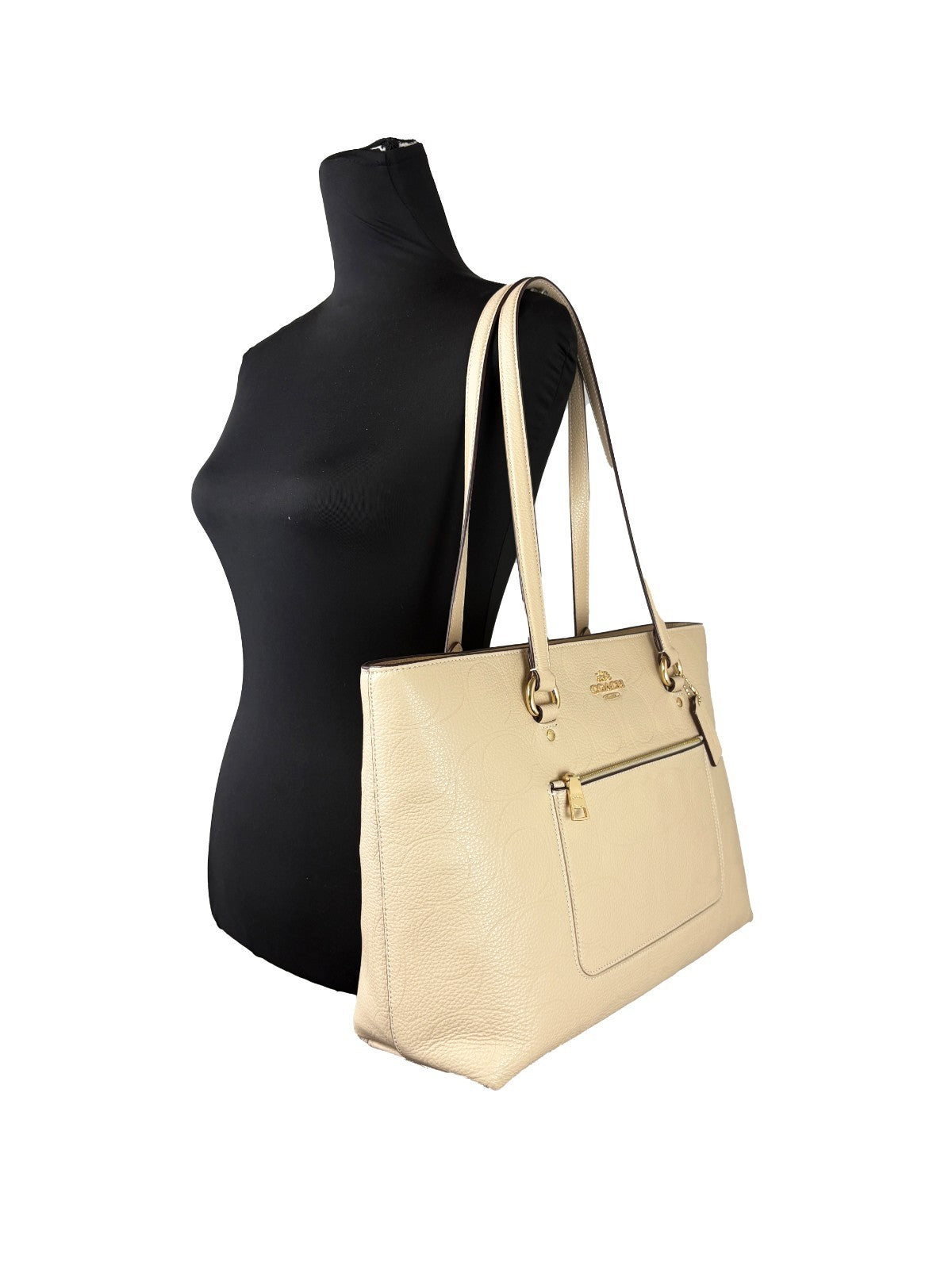 Golden Oat Leather Station Tote Bag with Zip Closure
