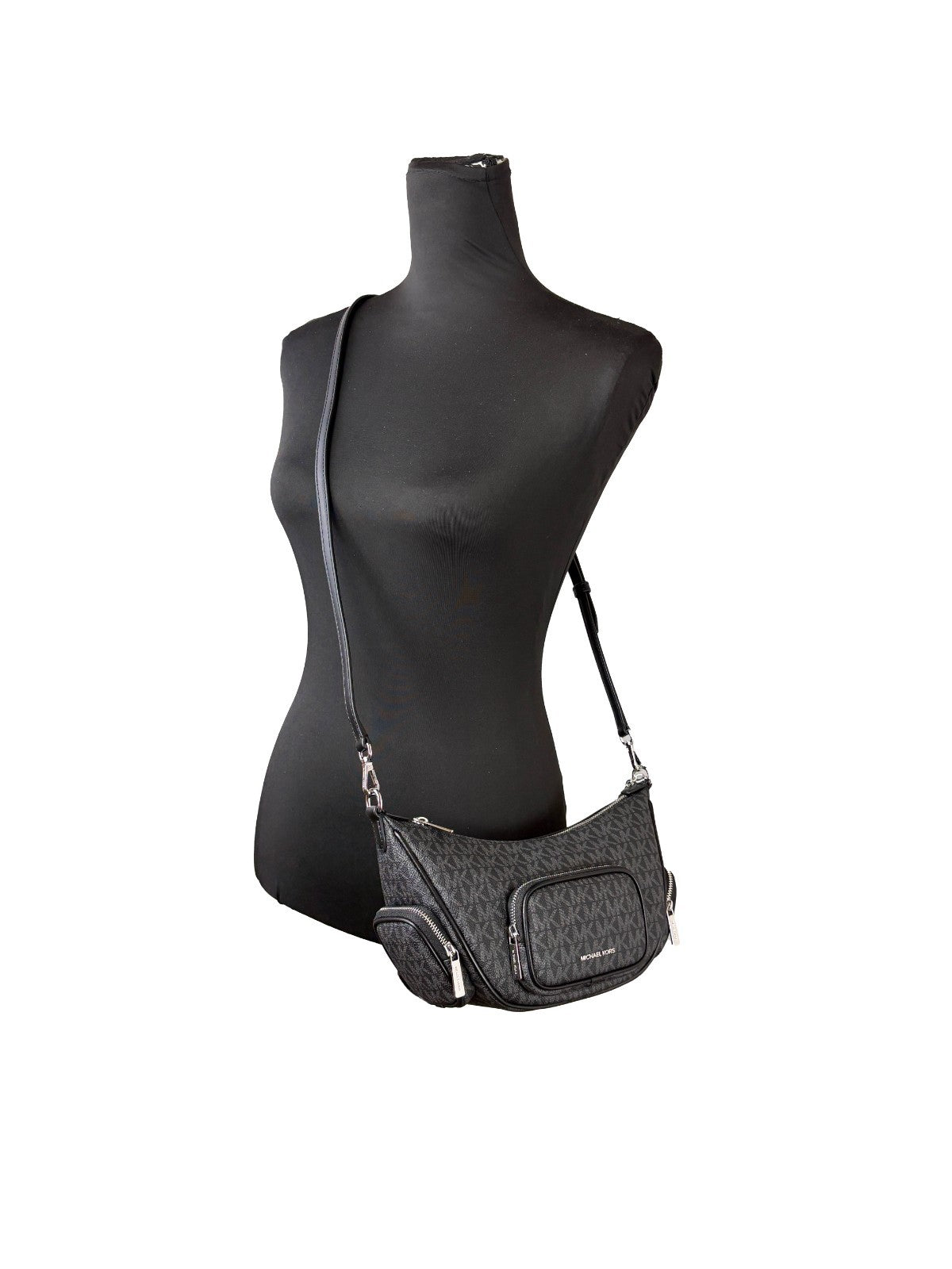 Black Leather Michael Kors Merritt Convertible Crossbody Bag