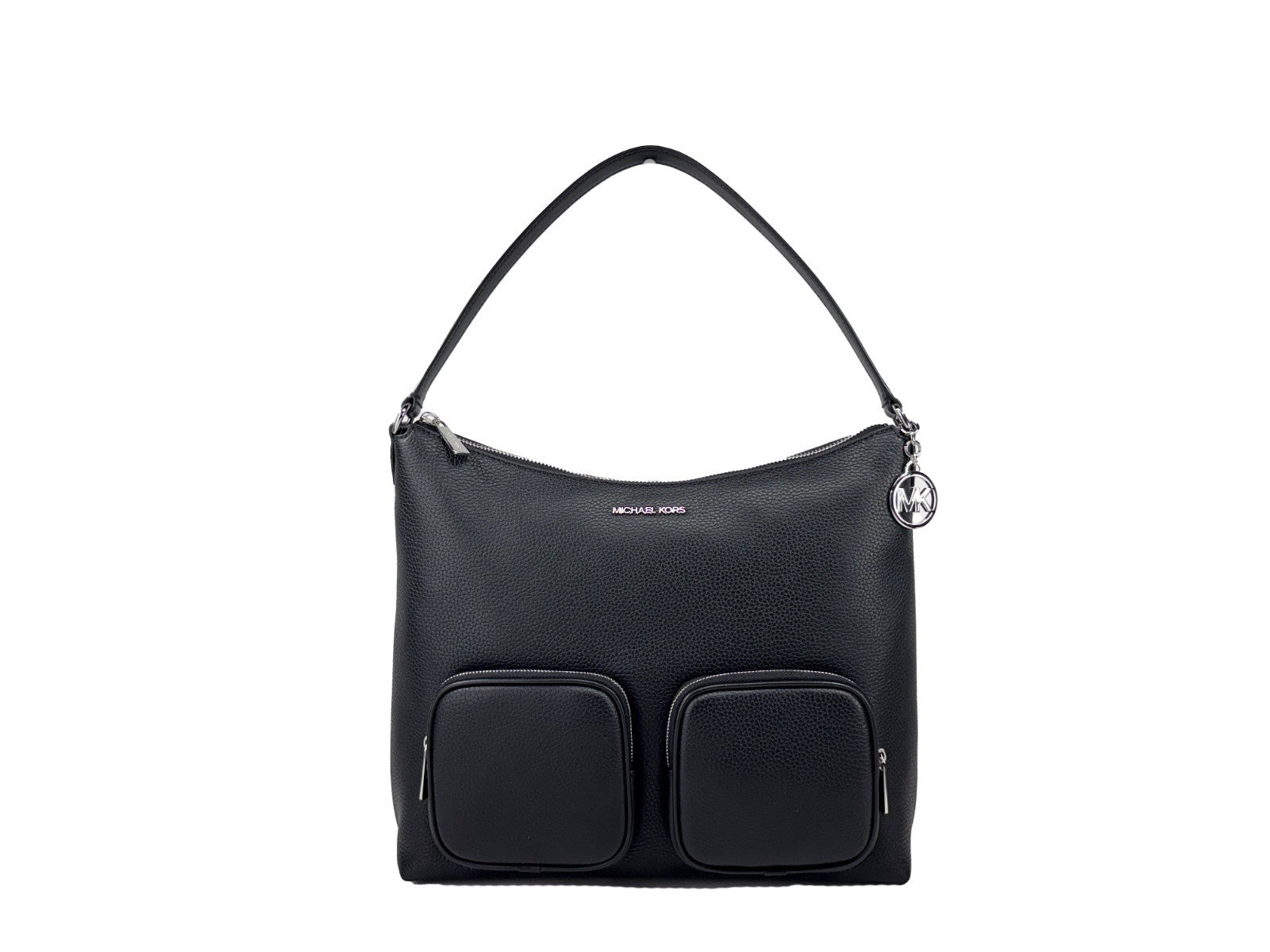 Schwarze Michael Kors Merritt Large Cargo Schultertasche aus Leder