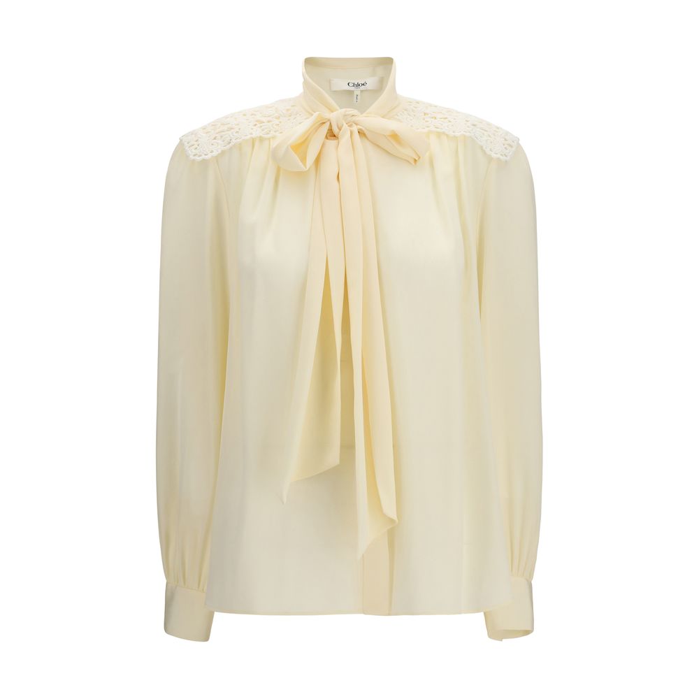 Beige Bluse aus Synthetik mit bestickten Schultern