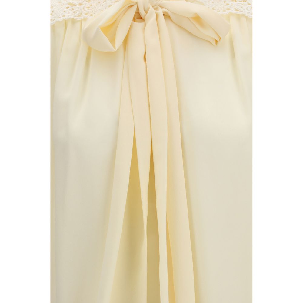 Beige Bluse aus Synthetik mit bestickten Schultern