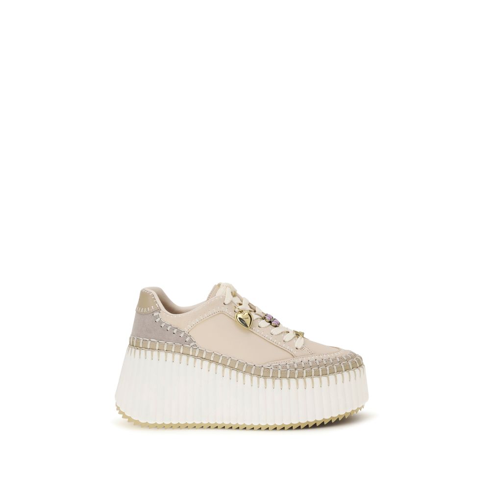 Beige Leather Platform Sneakers by Chloé