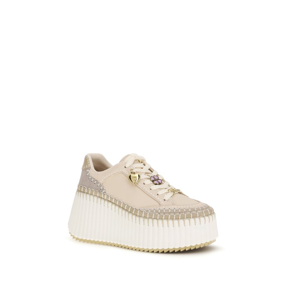 Beige Leather Platform Sneakers by Chloé