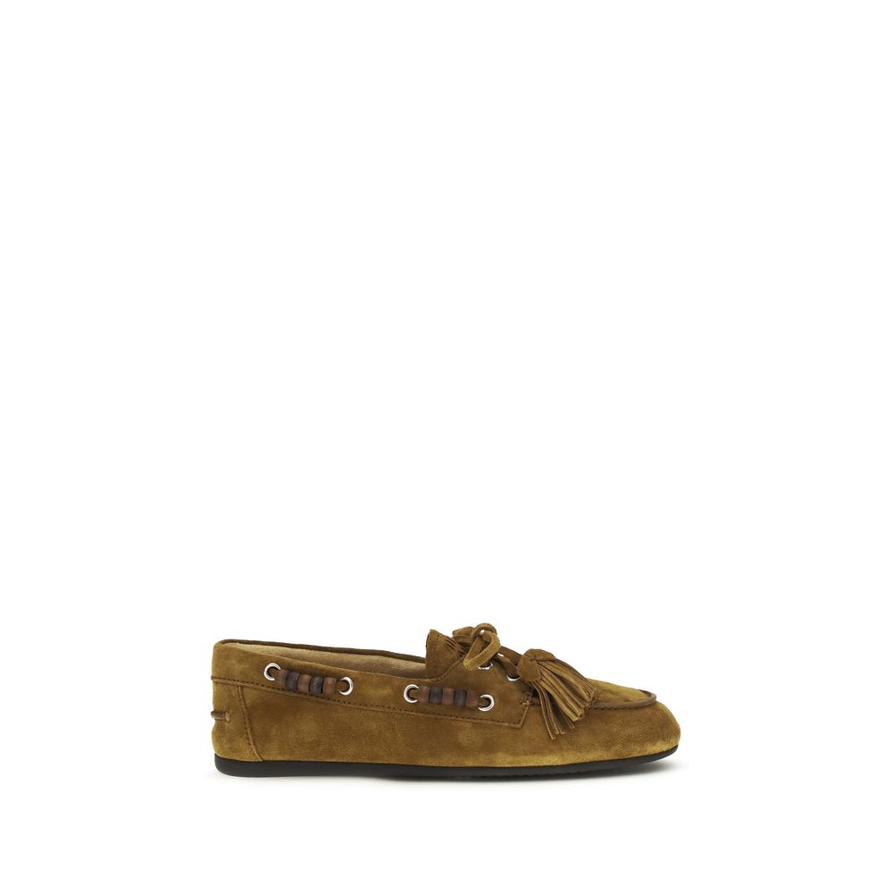 Beige Leather Slip-On Loafers with Tassels