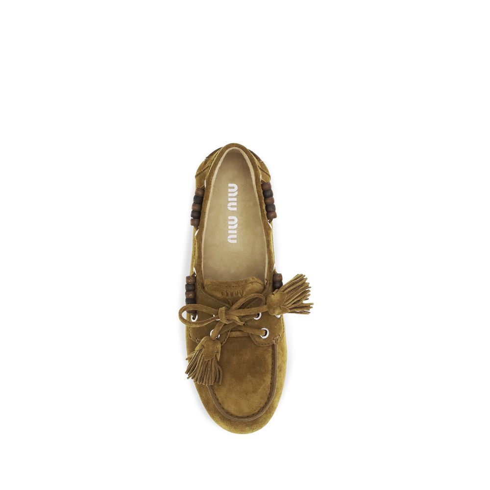 Beige Leather Loafers with Tassels and Suede Detail