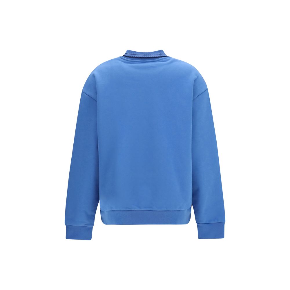 Blue Cotton Sweatshirt with Embroidered Logo and Collar