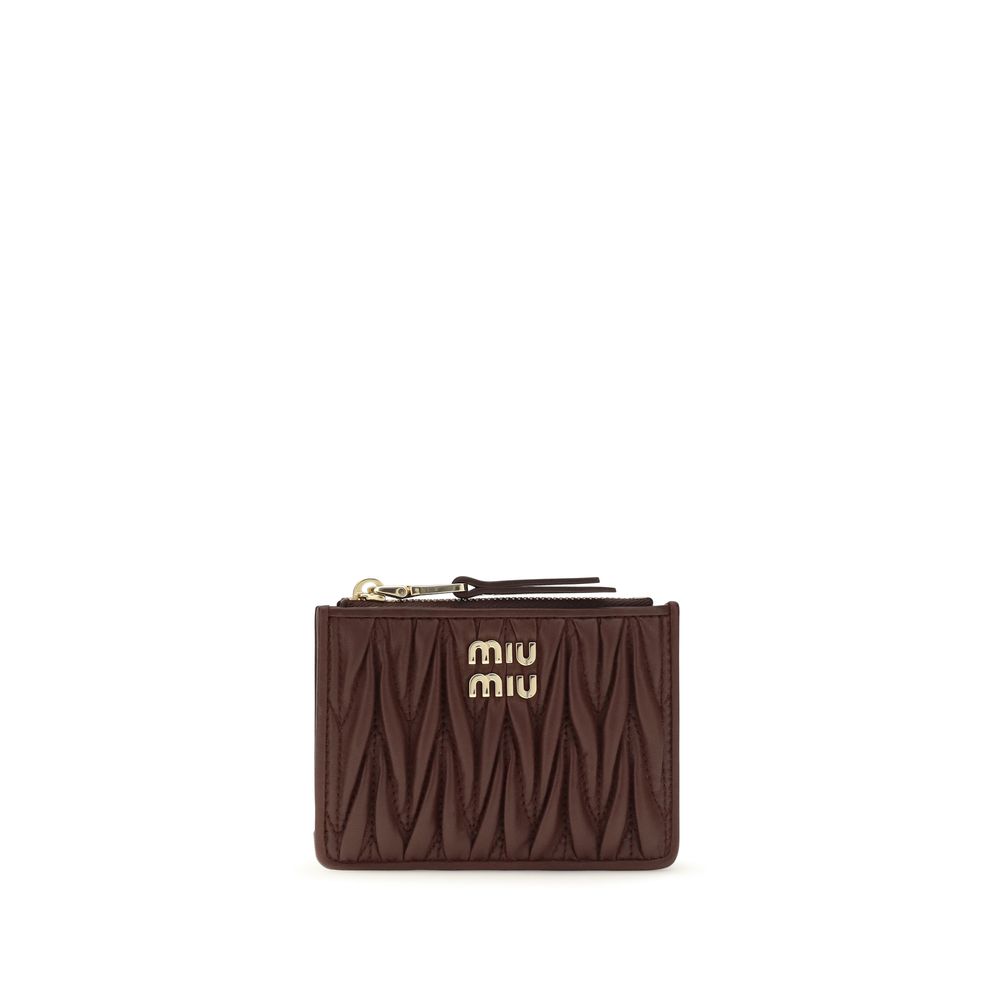 Bordeauxfarbene Ledergeldbörse mit Logo von Miu Miu