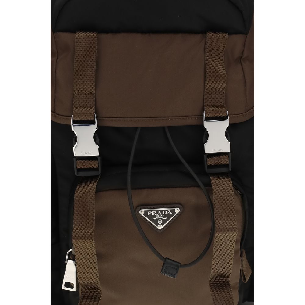 Brown Synthetic Backpack with Leather Trim