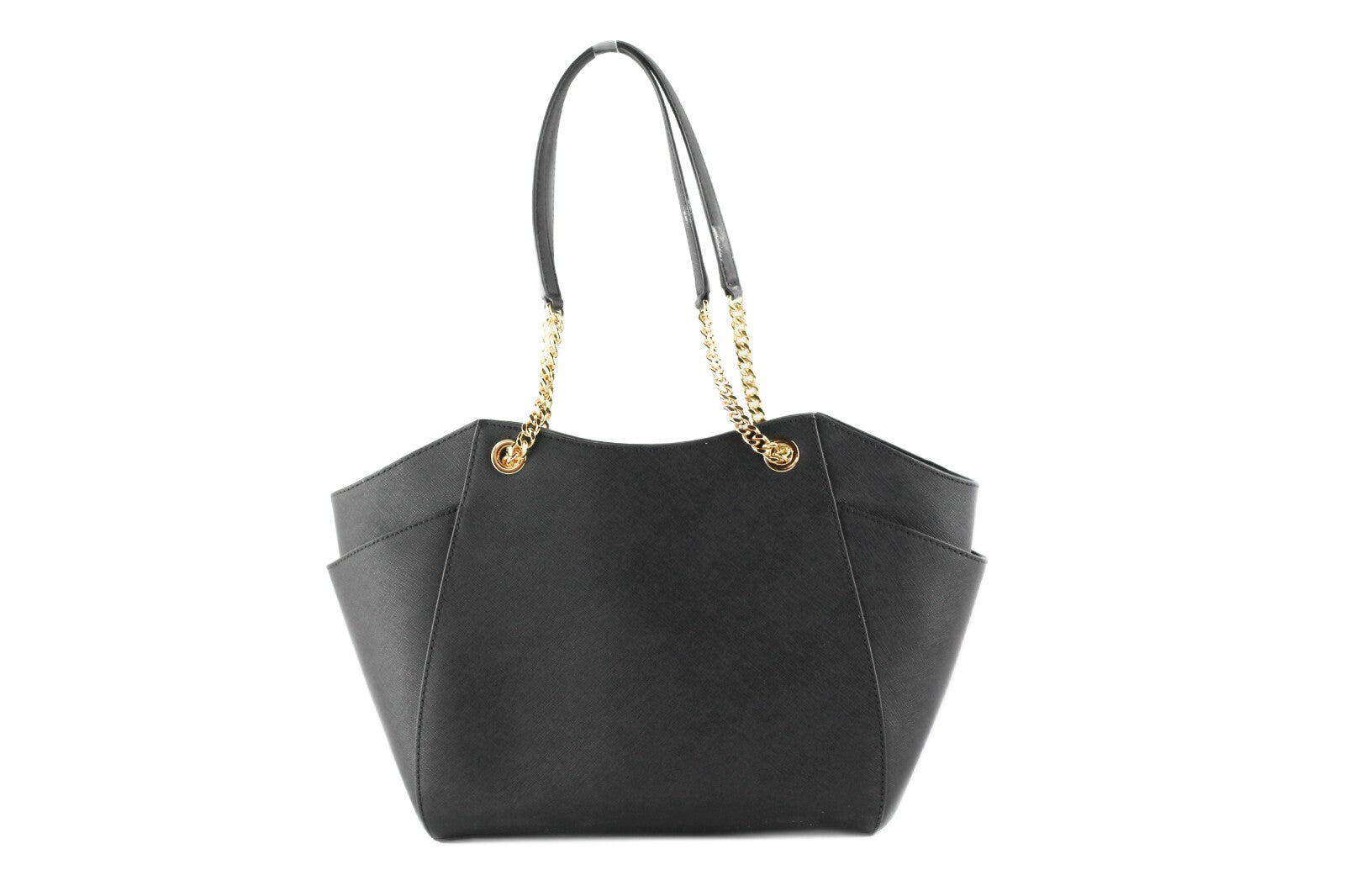 Schwarze Leder Jet Set Große Schultertasche mit Kettendetail