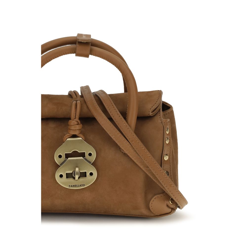 Brown Leather Calf Handbag with Turn-Lock Closure