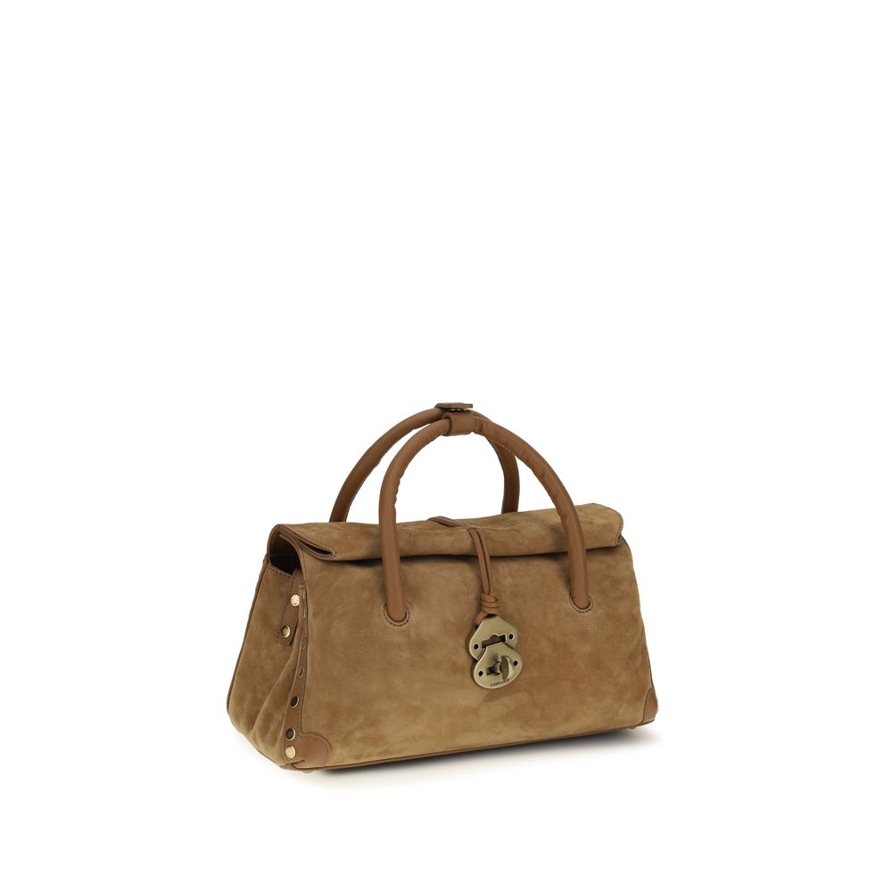 Brown Leather Dotta Handbag with Gold-Tone Details