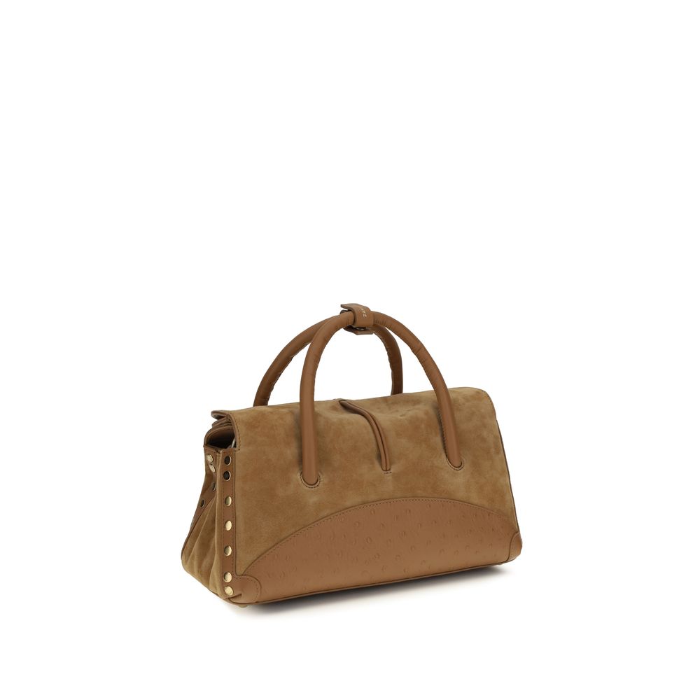 Brown Leather Dotta Handbag with Gold-Tone Accents