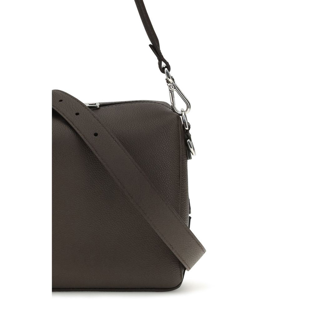 Black Leather Shoulder Bag with Signature FF Accents