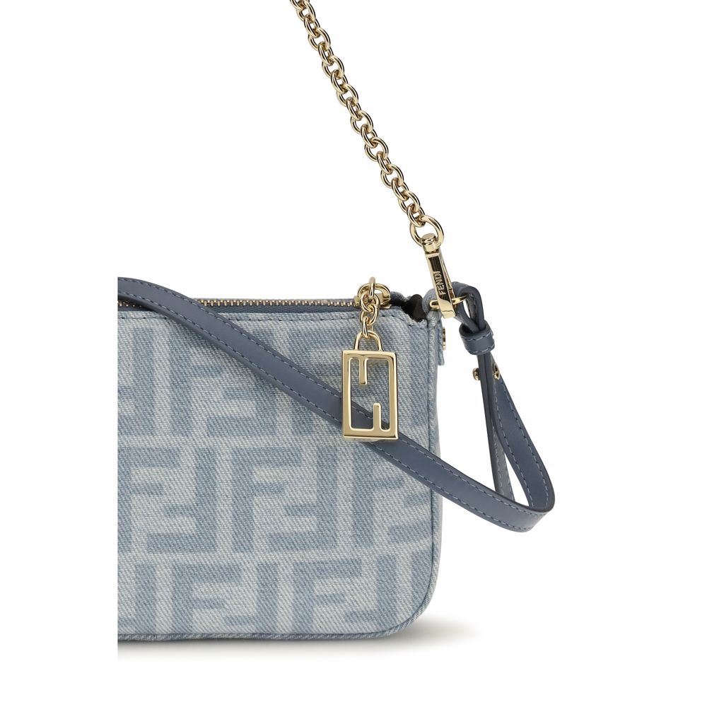 Blue Cotton Denim Clutch Bag by Fendi