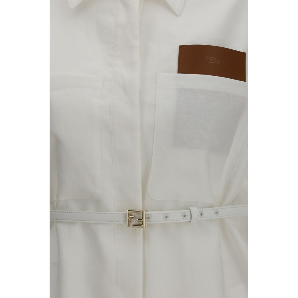 White Linen Cotton Jacket with Belt by Fendi