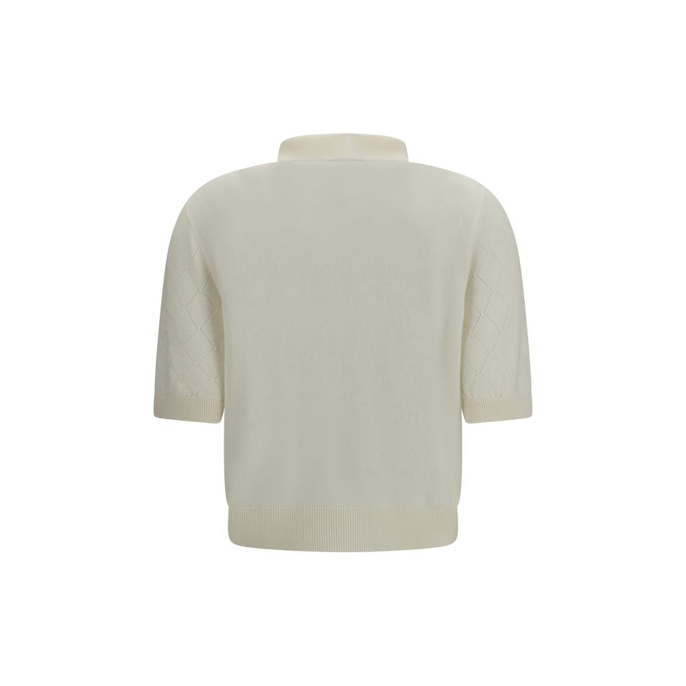 White Wool Polo Shirt with Gold Buttons
