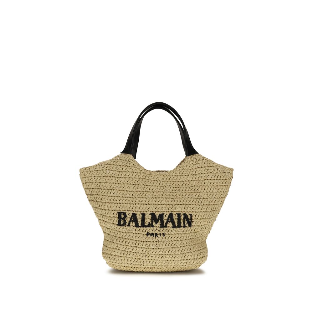 Beige Tragetasche aus Viskose mit Ledergriffen von Balmain