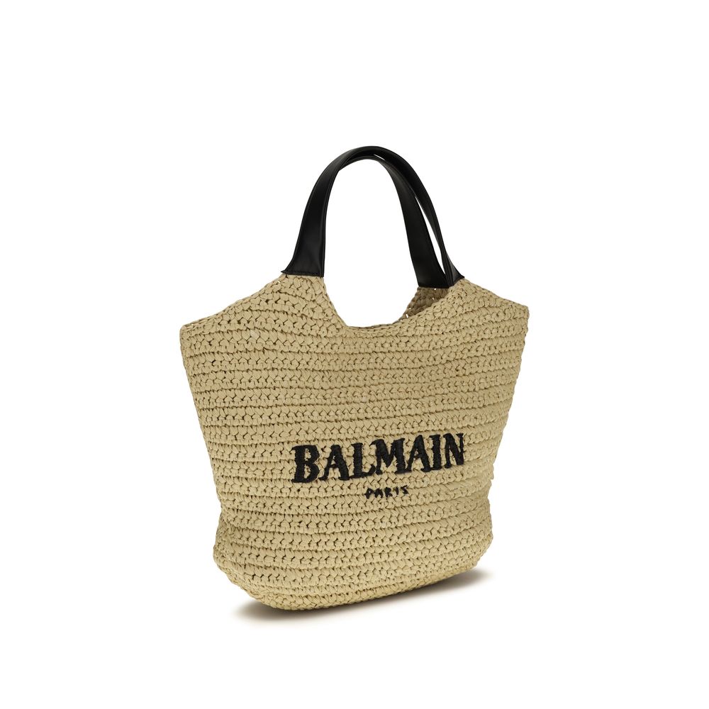 Beige Tragetasche aus Viskose mit Ledergriffen von Balmain