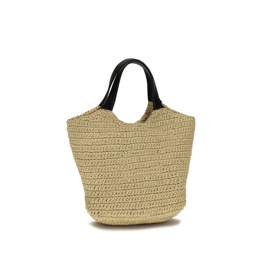 Beige Balmain Crochet Tote Bag with Leather Handles