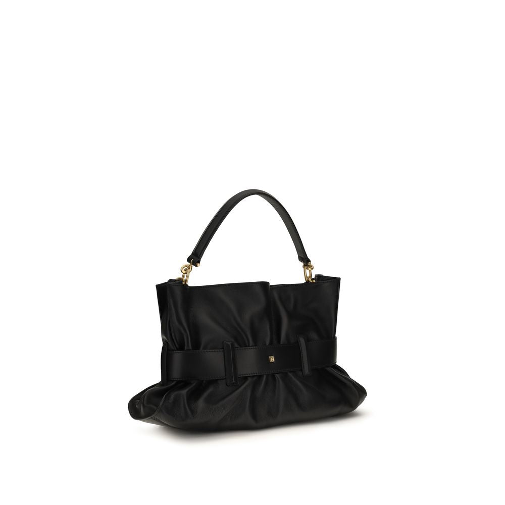 Black Leather Anthem Handbag with Belt Detail