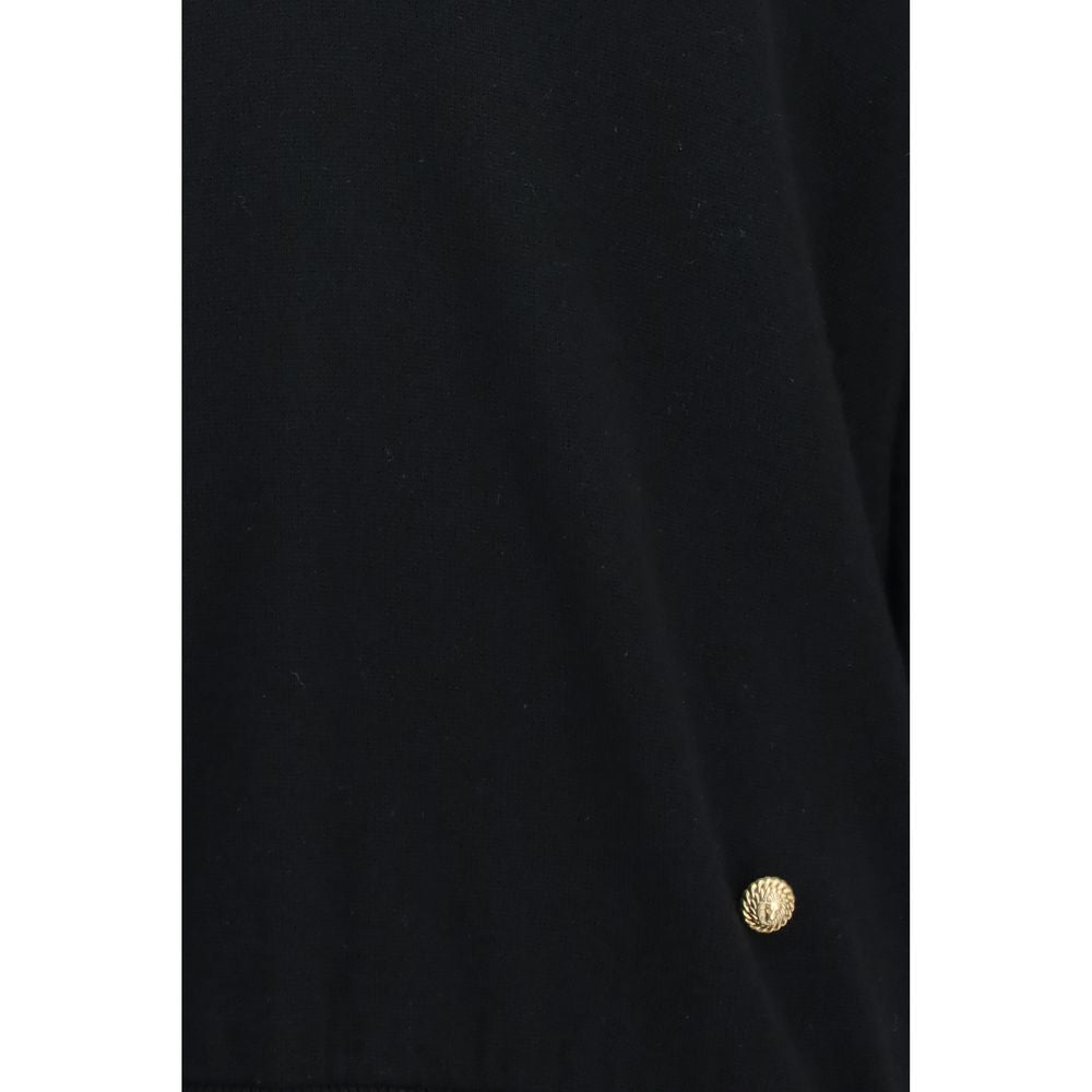 Black Wool V-Neck Sweater with Diamond Stitch Detail