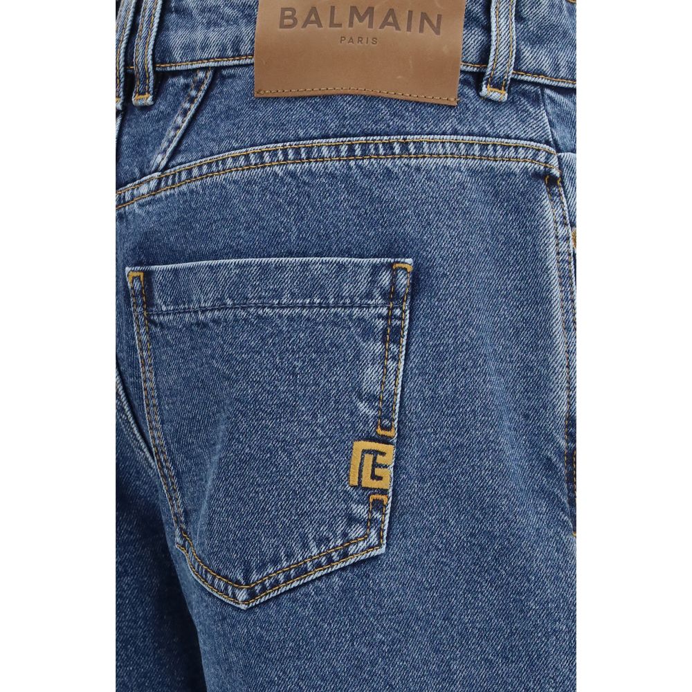 Blue Cotton Denim Jeans Wide-Leg