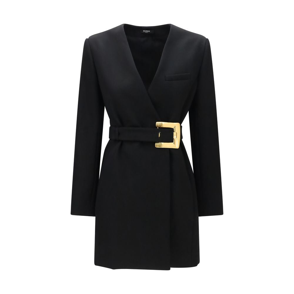 Schwarzer Wollblazer mit Gürtel von Balmain