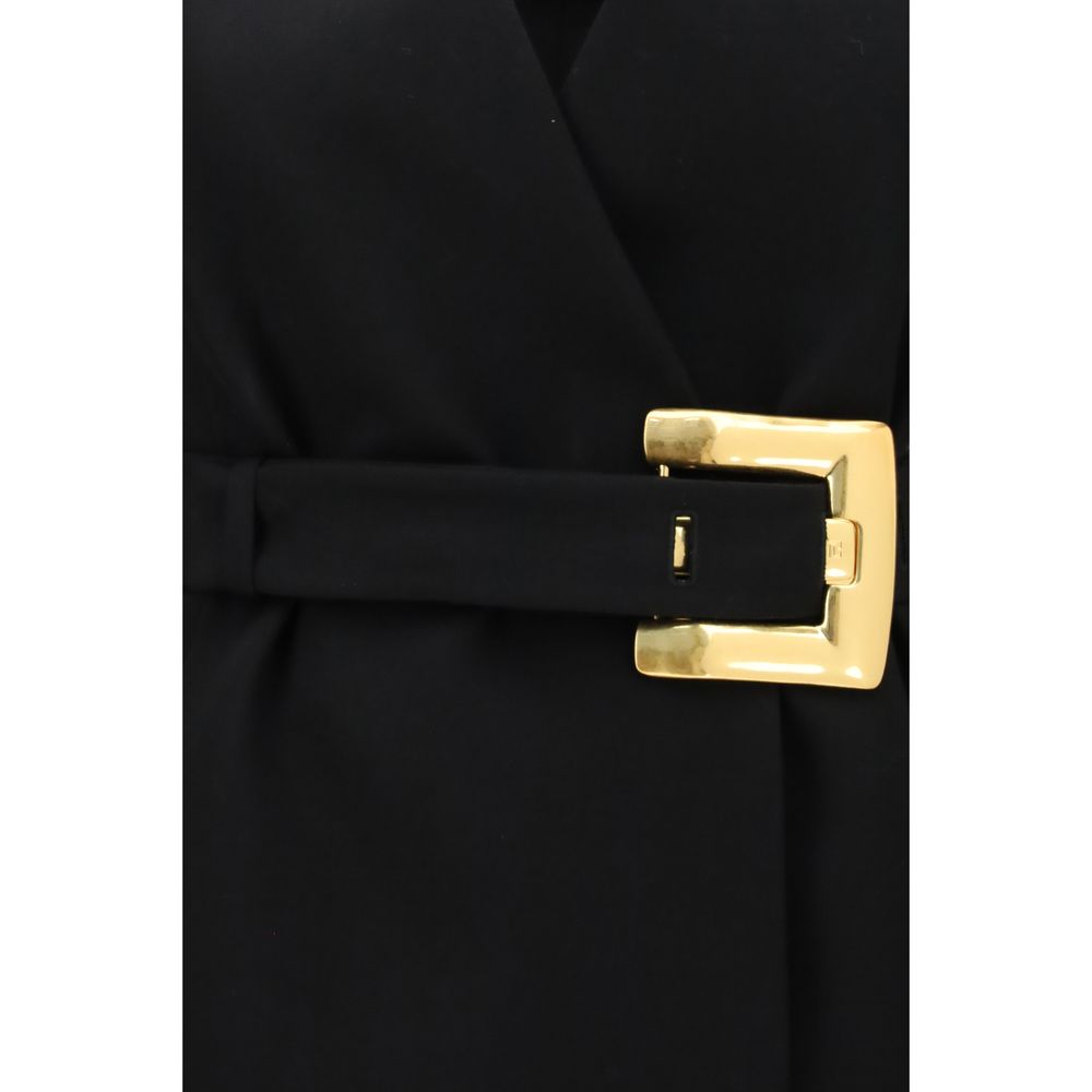 Black Wool Blazer with Gold-Tone Belt by Balmain
