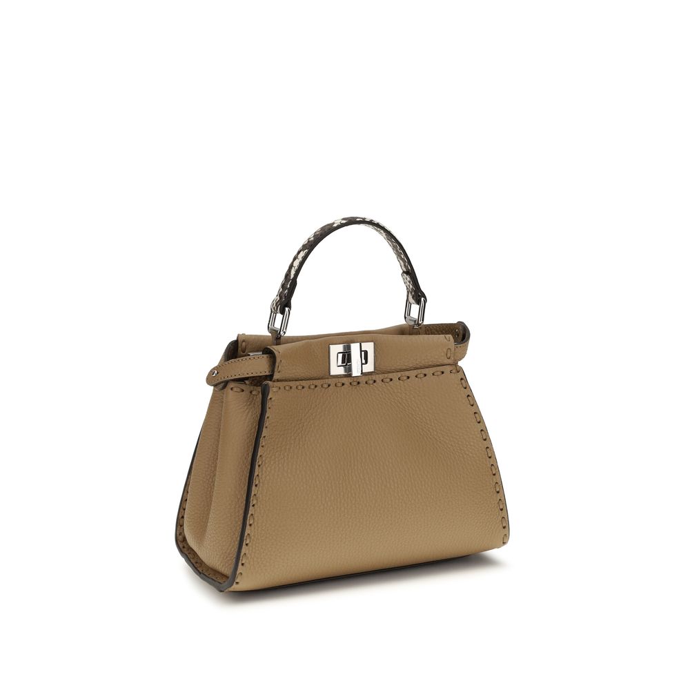 Beige Leather Peekaboo Mini Handbag with Twist-Lock Closure
