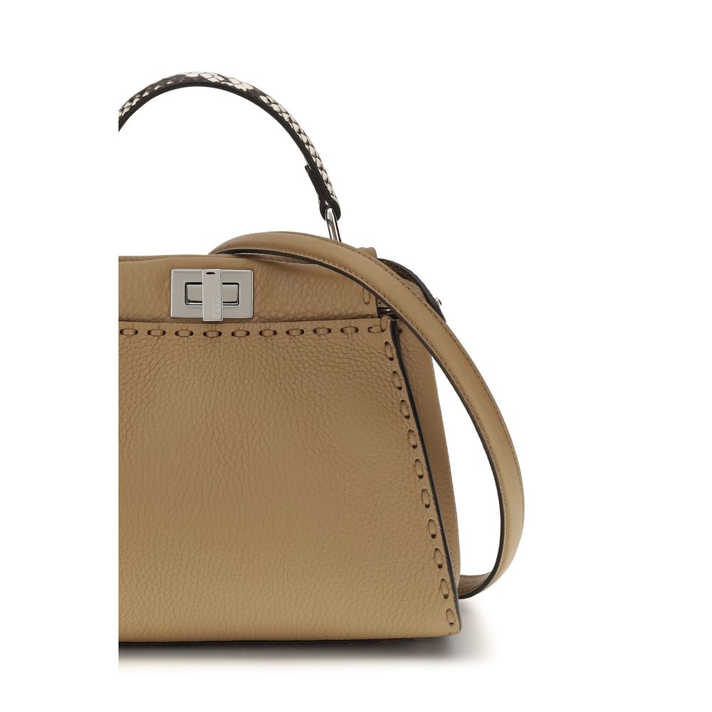 Beige Leather Peekaboo Mini Handbag with Twist-Lock Closure