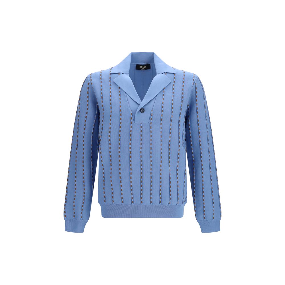 Light Blue Cotton Sweater with FF Button Detail