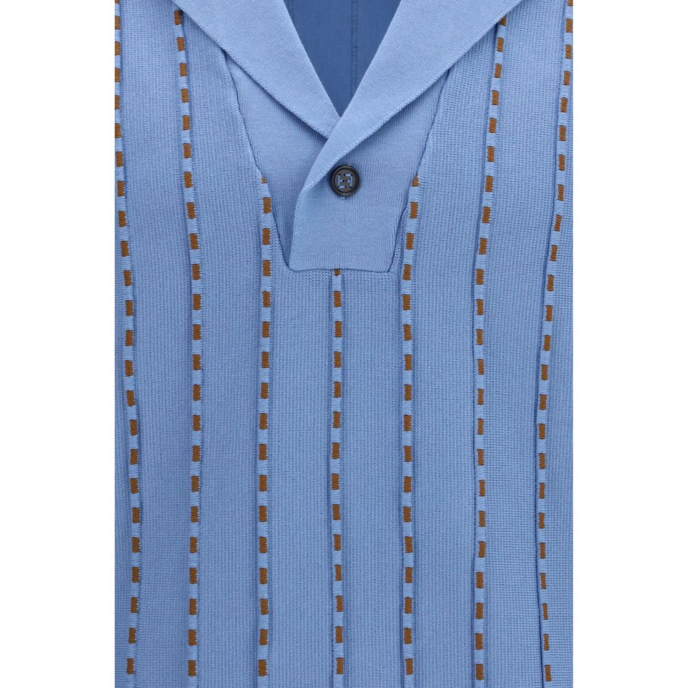 Light Blue Cotton Sweater with FF Button Detail