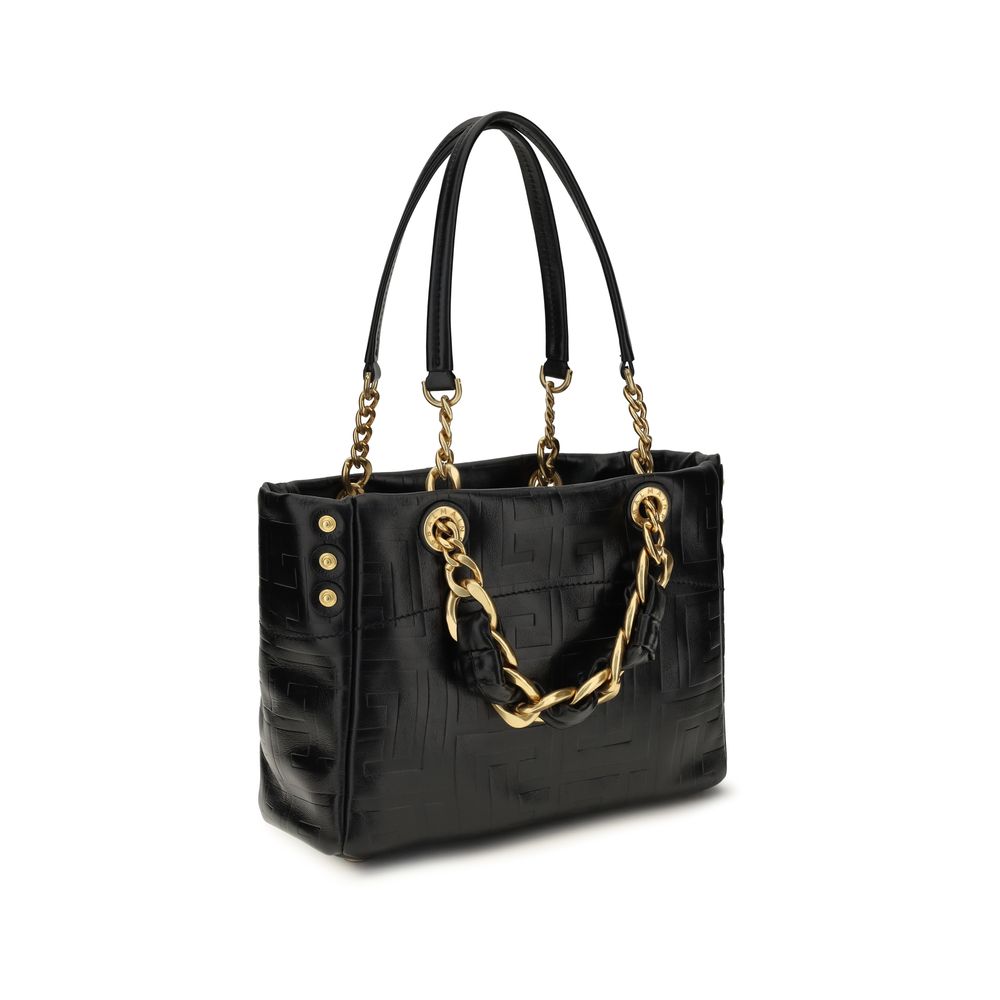 Black Leather Shoulder Bag with Gold Hardware