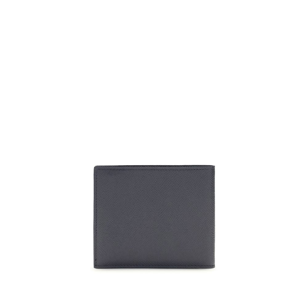 Blaues Leder-Bifold-Portemonnaie mit Gancini-Logo