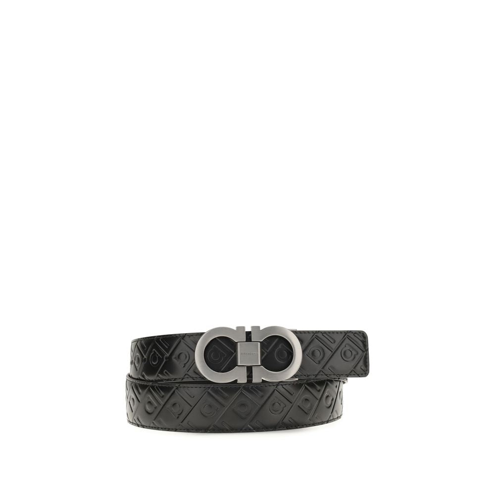 Black Leather Reversible Gancini Belt