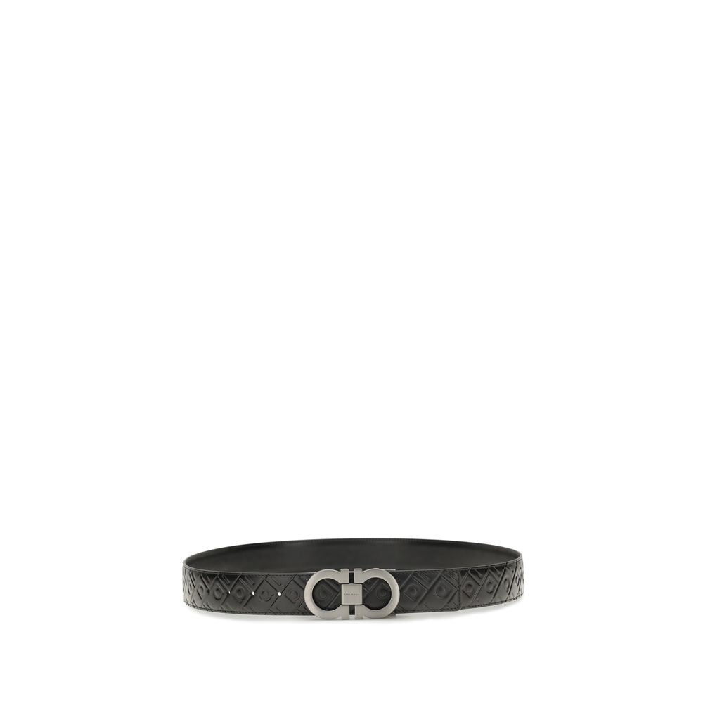 Black Leather Reversible Gancini Belt