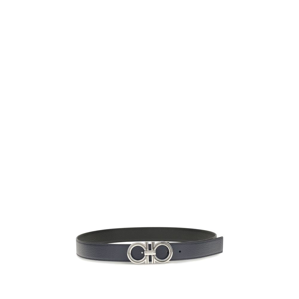 Blue Leather Reversible Belt with Gancini Buckle