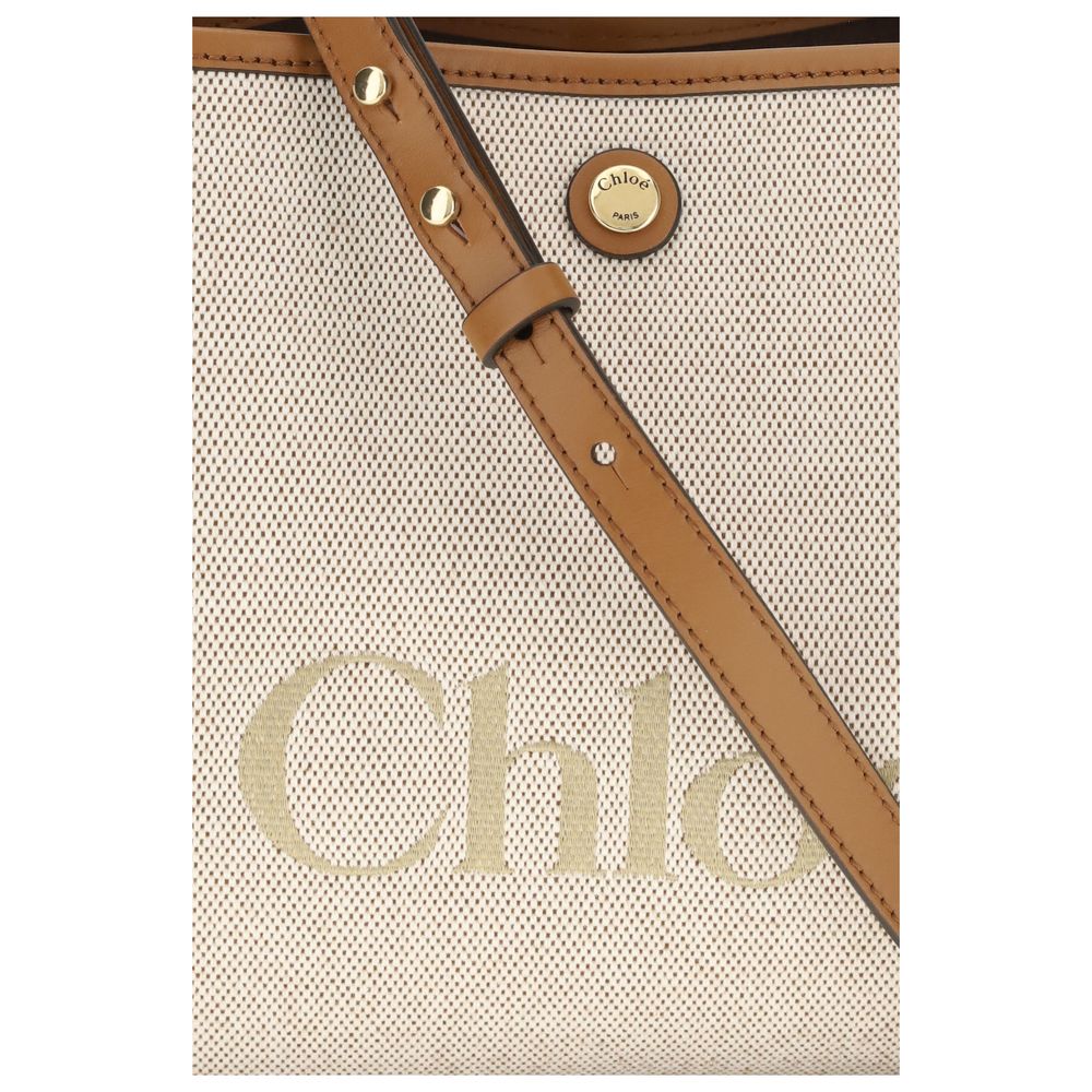 Beige Cotton Fabric Handbag with Leather Details