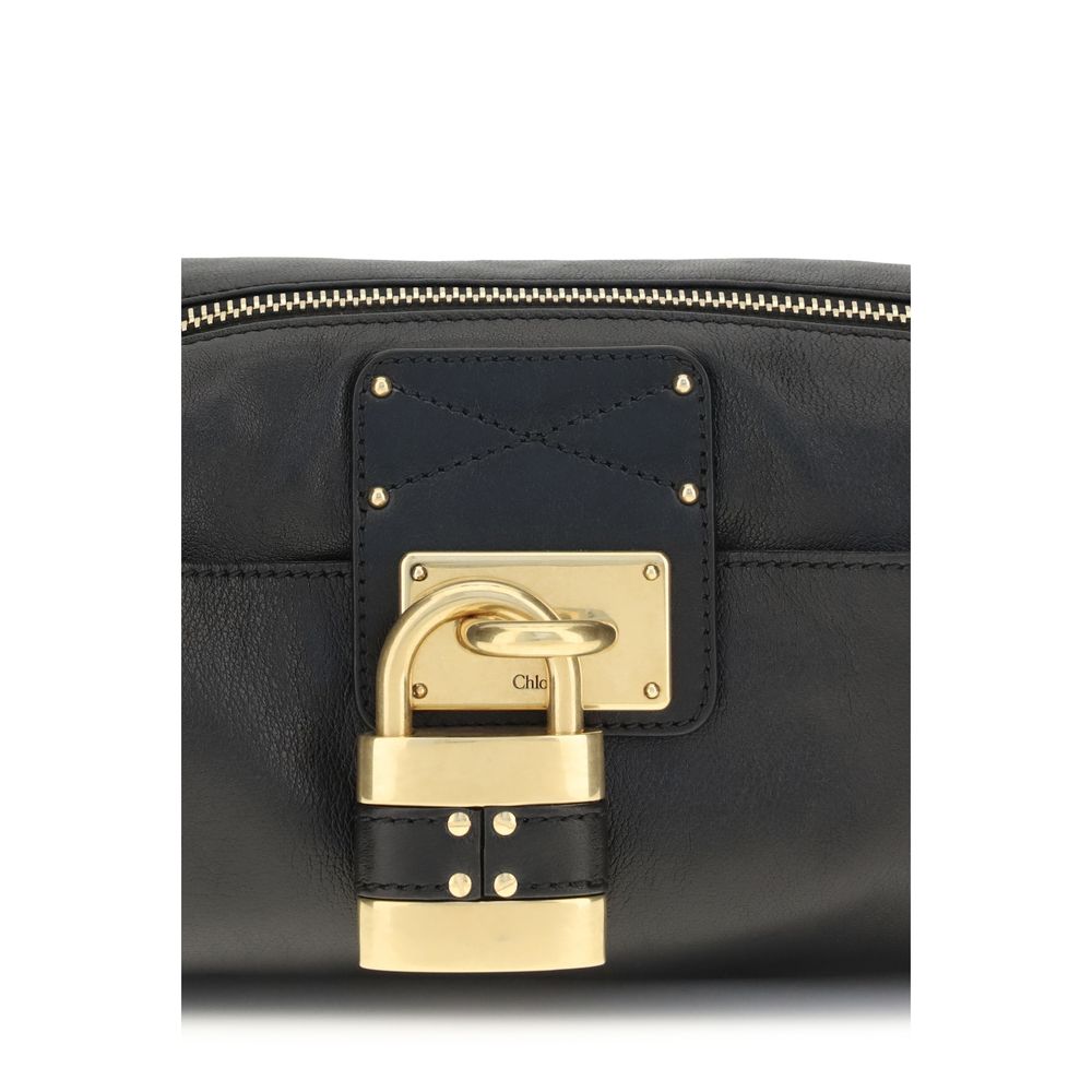Black Leather Paddington Shoulder Bag with Padlock