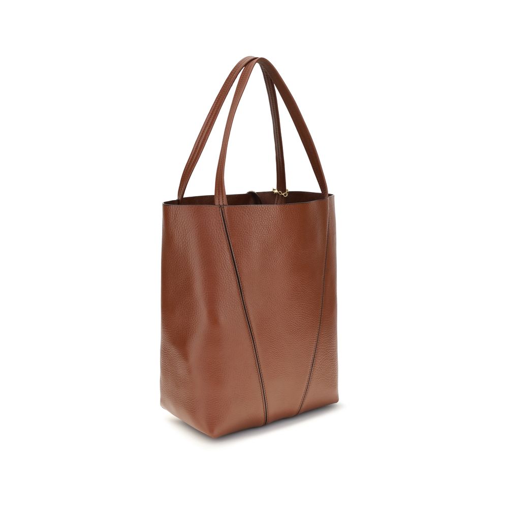 Brown Leather Spin Shoulder Bag with Chain Pendant