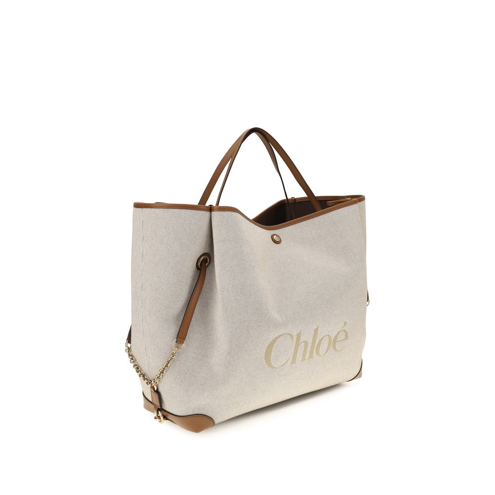 Beige Cotton Tote Bag with Logo Detail
