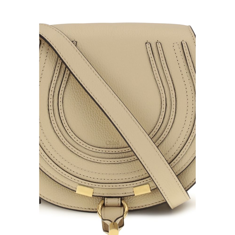 Beige Leather Small Marcie Shoulder Bag by Chloé
