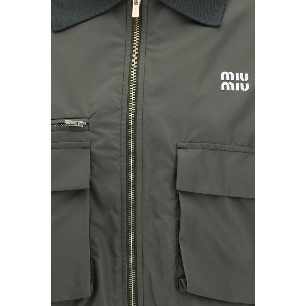 Bicolor Synthetic Jacket with Leather Details