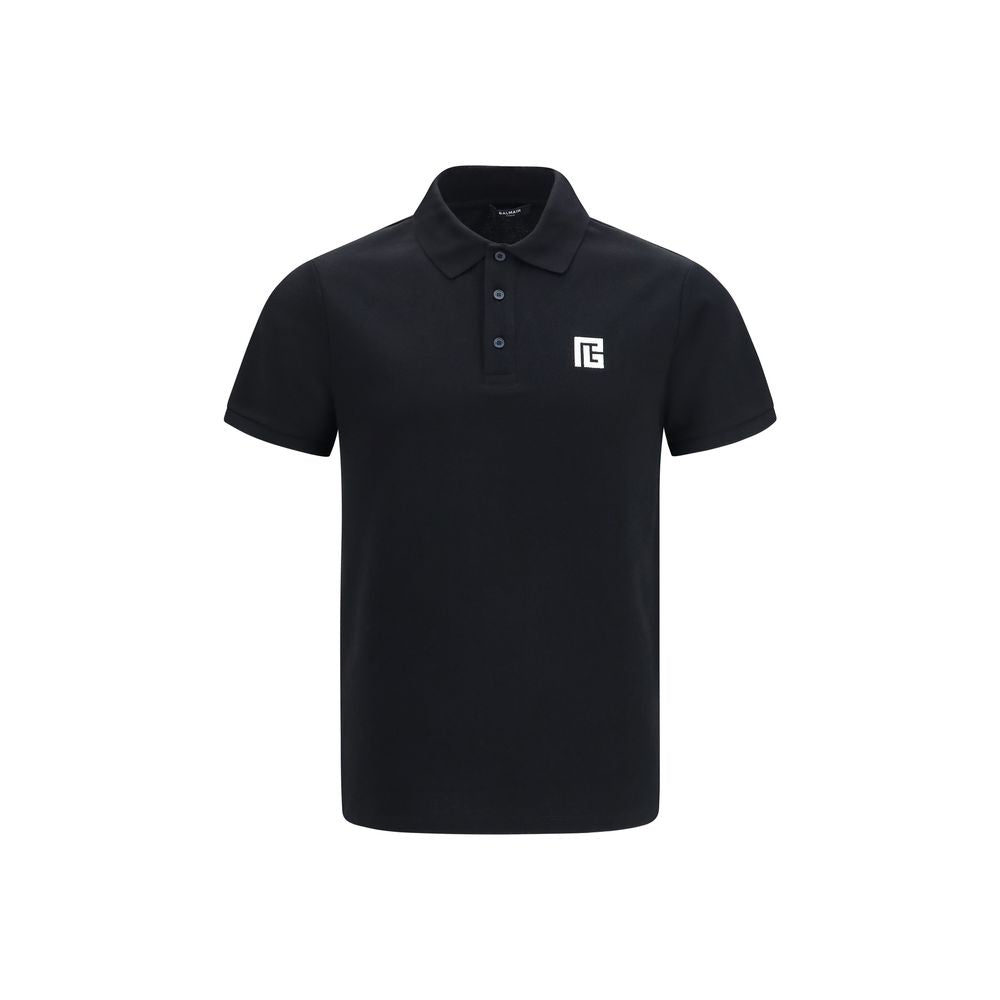 Schwarzes Baumwoll-Polohemd mit gesticktem Logo