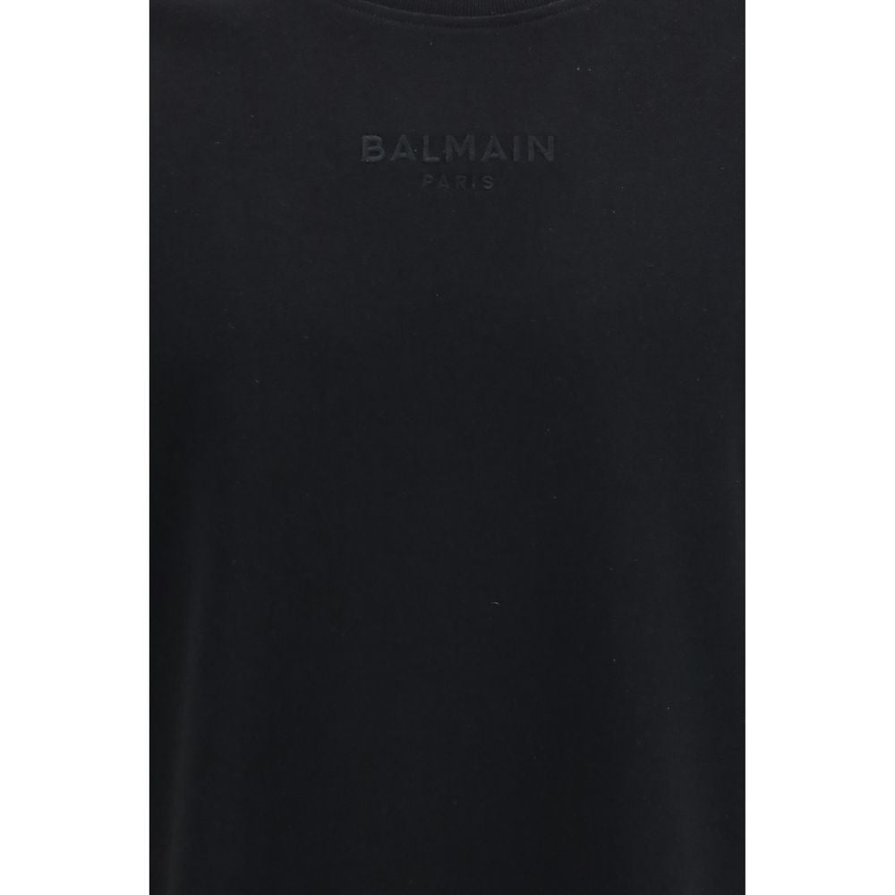 Black Cotton T-Shirt with Balmain Embroidered Logo