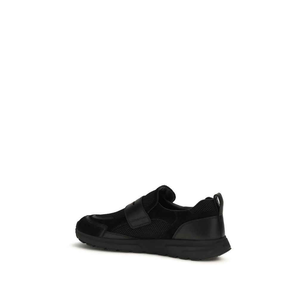 Black Leather Sneakers with Suede & Mesh Details