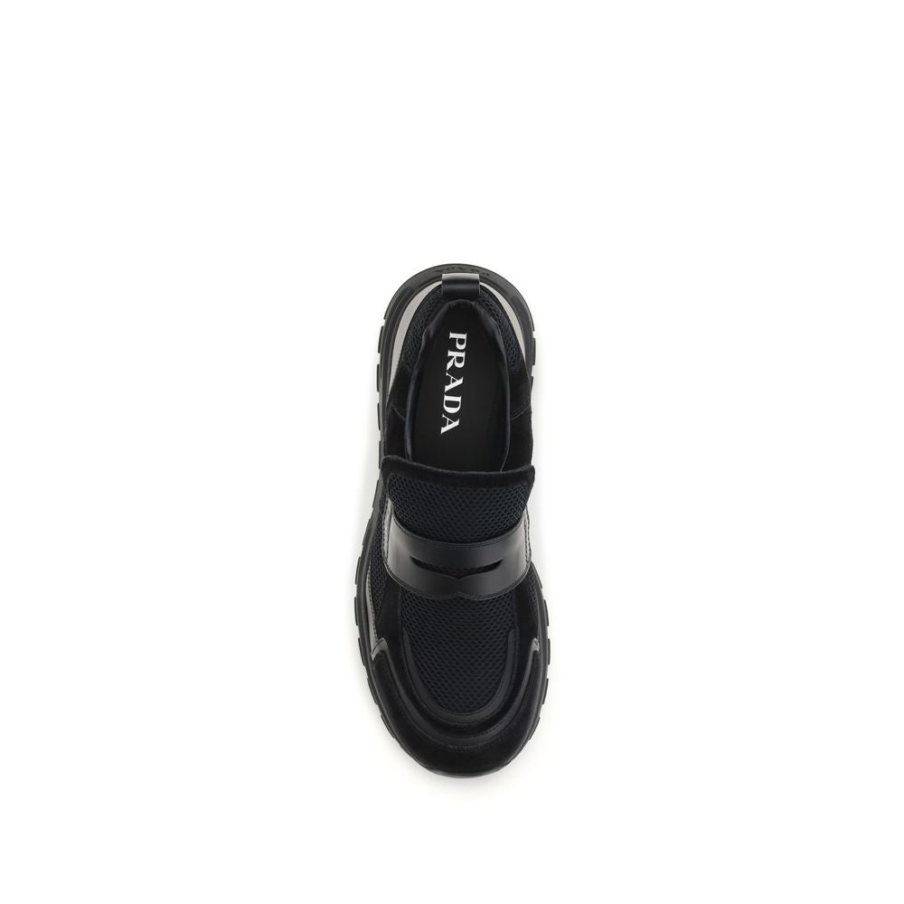 Black Leather Sneakers with Suede & Mesh Details
