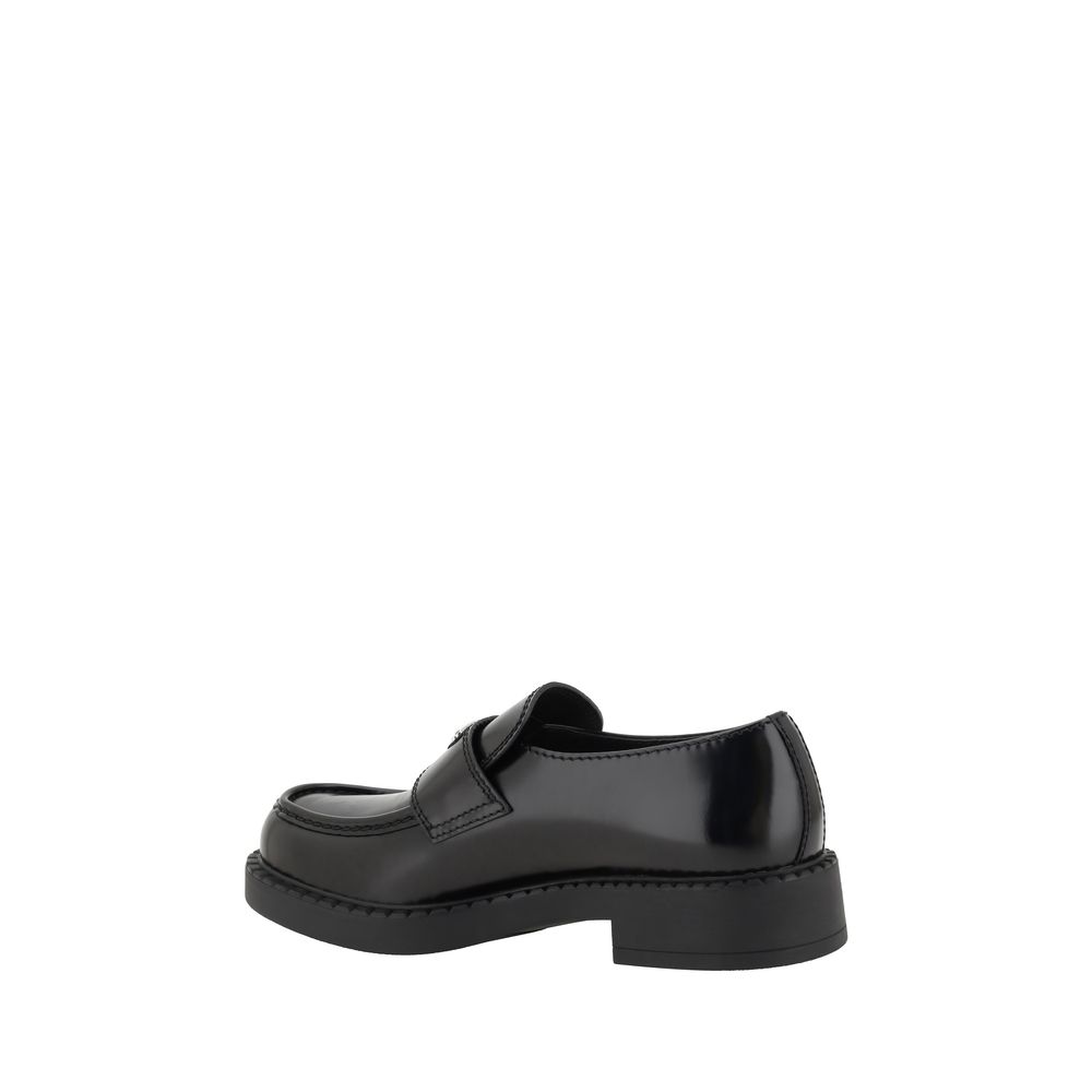 Black Leather Platform Loafers with Logo Plaque